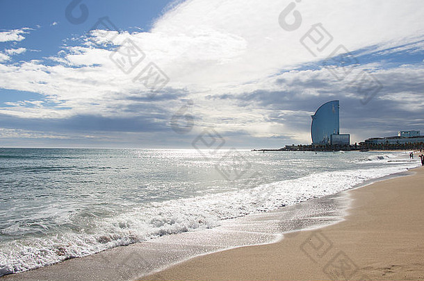 视图巴塞罗那海滩巴塞罗那西班牙受欢迎的海滩欧洲