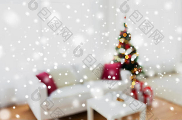 模糊生活房间圣诞节树背景