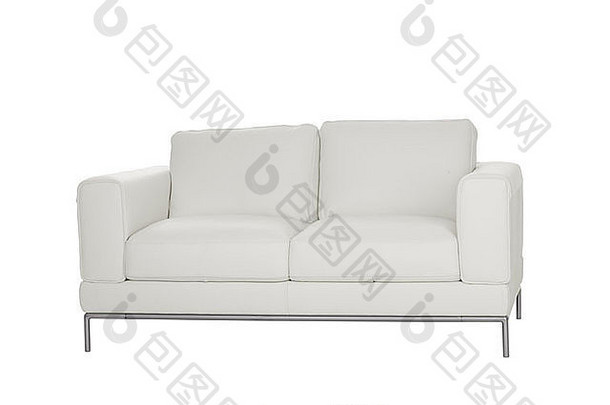 白色皮革沙发减少白色背景