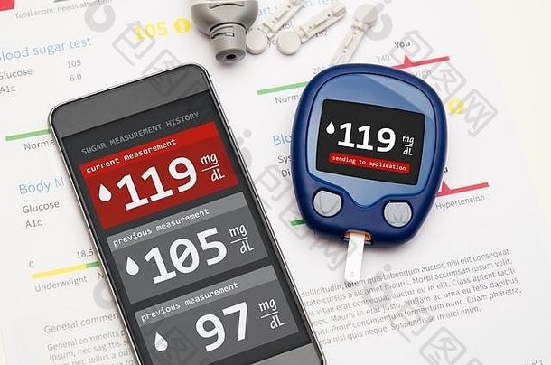 应用程序糖尿病glucometer发送测量智能手机