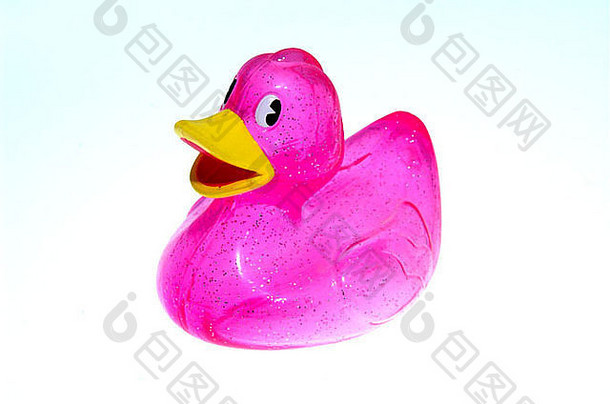 fuschia粉红色的橡胶玩具鸭明亮的黄色的开放嘴