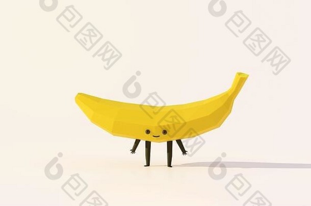 香蕉水果可爱的卡通字符插图渲染