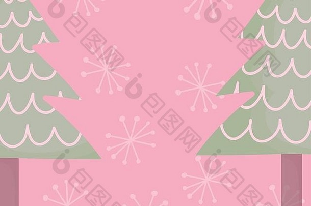 树雪花庆祝活动快乐圣诞节向量插图