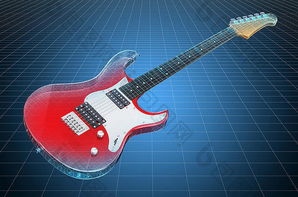 可视化计算机辅助设计模型电吉他蓝图呈现