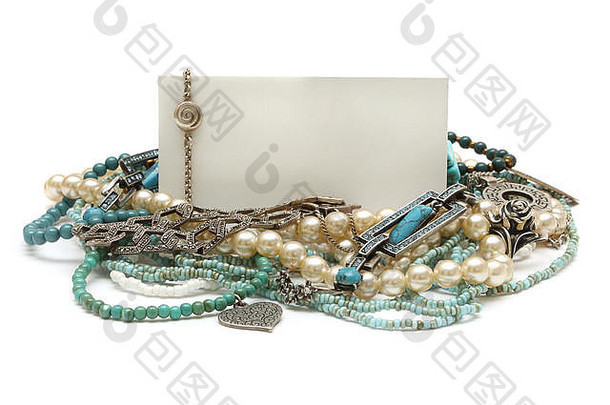 框架珠宝银绿松石珍珠珊瑚铂钻石