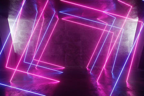 sci霓虹灯未来主义的背景充满活力的虚拟现实宇宙飞船外星人隧道走廊门入口摘要灯发光的紫色的蓝色的阶段俱乐部