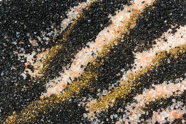 分层色彩斑斓的沙子模式大理石风格背景黑色的白色黄金粉纹理