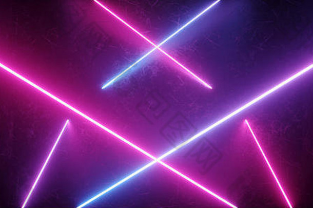 sci外星人未来主义的现代复古的霓虹灯发光的摘要形状梯度蓝色的粉红色的紫色的形状黑暗难看的东西金属挠墙房间背景