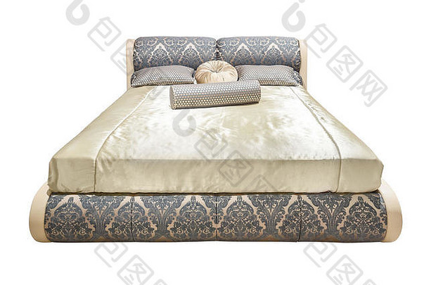 经典现代床上奢侈品灰色的米色现代床上家具有图案的床上用品室内装潢花纹理床头板软丝绒织物床上用品