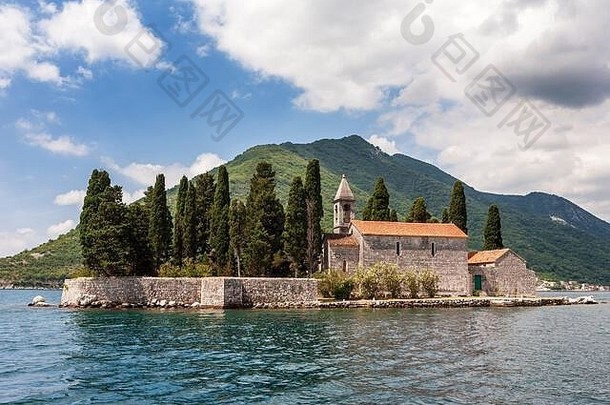 岛斯韦蒂乔尔杰乔治的岛本笃会的修道院博卡科托尔斯卡又名湾肮脏的黑山共和国