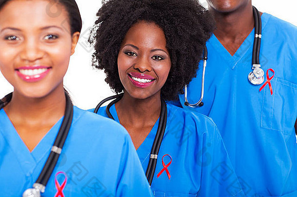 集团快乐非洲医疗保健工人红色的丝带艾滋病意识