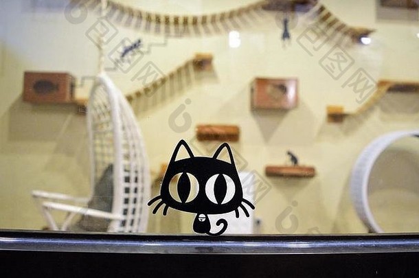 黑色的彩色的贴纸猫玻璃墙
