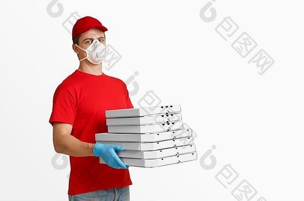 大披萨订单冠状病毒检疫快递保护面具手套