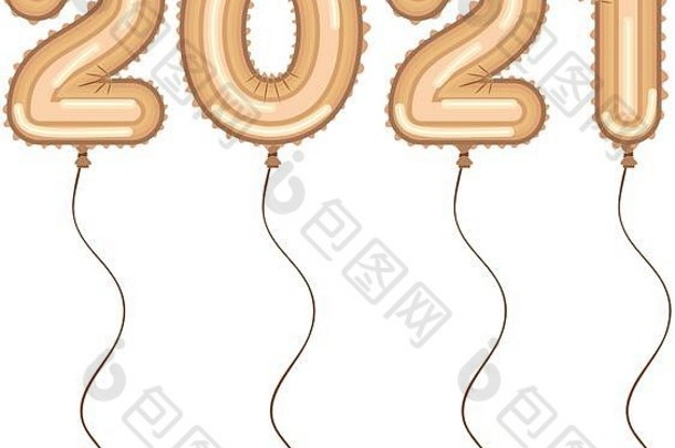 黄金气球快乐一年设计庆祝问候卡快乐装饰庆祝活动主题向量插图