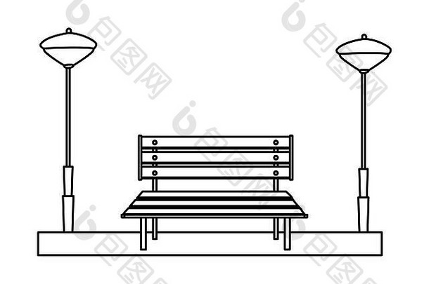 木公园板凳上孤立的卡通黑色的白色