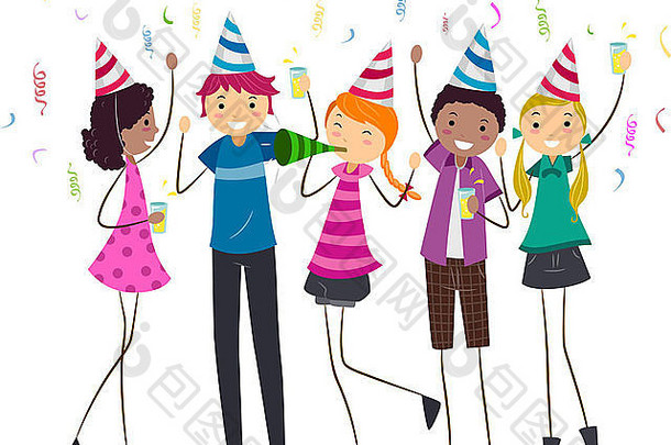 插图青少年生日聚会，派对
