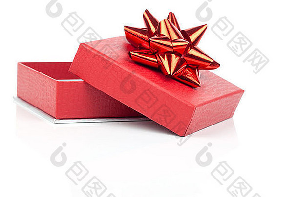 单红色的礼物<strong>盒</strong>子红色的丝带白色背景