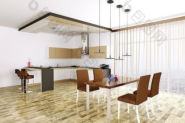 室内设计现代厨房渲染