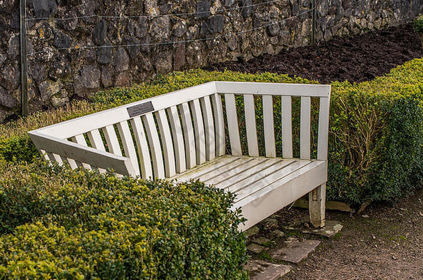 木维多利亚时代花园板凳上绿色对冲背景