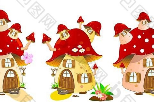 卡通蘑菇房子白色背景蘑菇房子红色的颜色