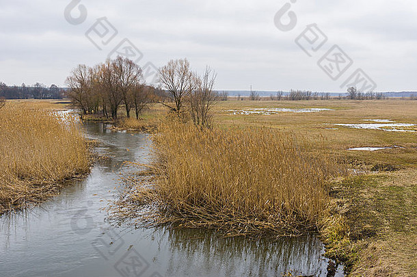 早期春天景观小河梅拉波尔塔夫斯克州乌克兰