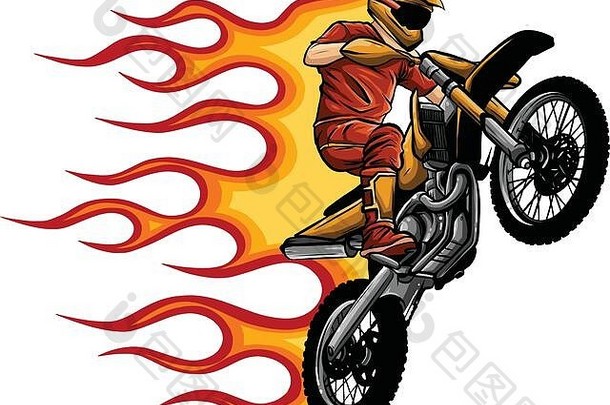 摩托车火火焰向量插图