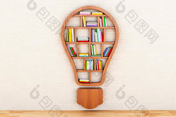 渲染器图像木书架上形式灯泡灵感有创意的的想法概念